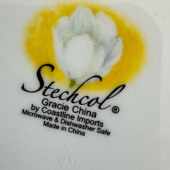 Gracie China Yellow & White with White Tulip Flowers Teacup & Saucer New - Picture 5 of 5